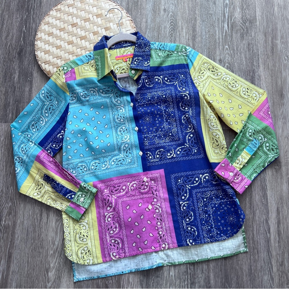 Vilagallo bandana patchwork printed button down s… - image 1